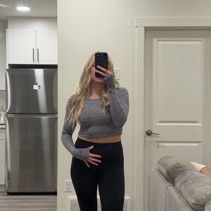 Aritzia Heather Grey Long-Sleeve Crop Top with Thumb Holes